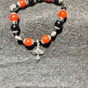 Red and black glass beads heart spacer mushroom charm